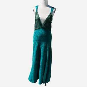 VTG 90s Victoria's Secret Satin Maxi Slip Dress Womens Sz M Green Romantic Sexy